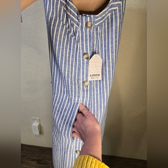 For Cynthia Linen Blend Multicolored Striped Summer Dress Size Large Whit Pocket - Picture 5 of 12